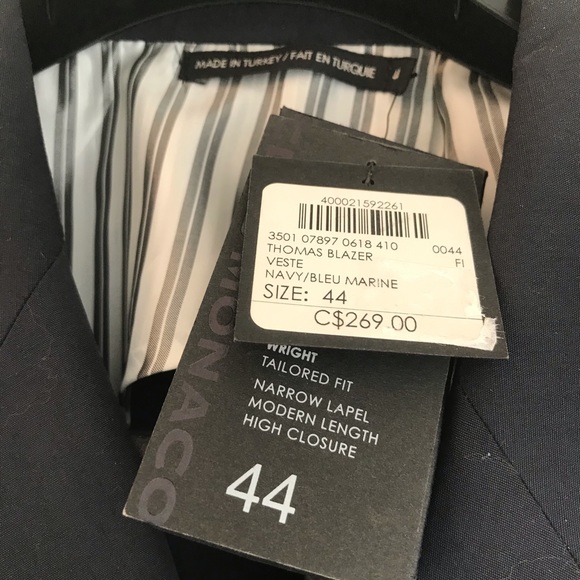 New NAVY BLUE Club Monaco blazer w/white buttons - Picture 4 of 9